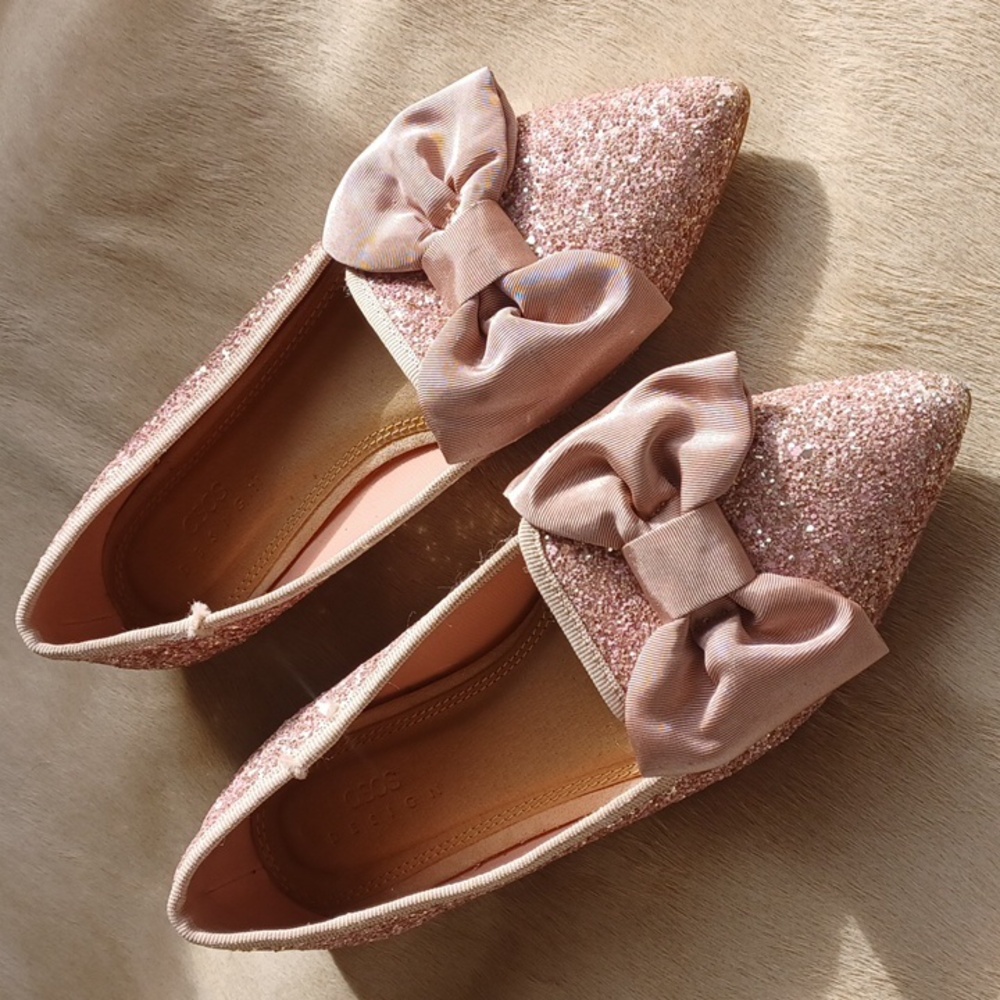 ASOS Pink Glitter Flats with Bow